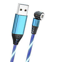 USB Кабель магнітний з ефектом струмка 2.4А 540° 1м висока якість, під круглі конектори - синій