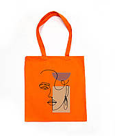 Эко-сумка шоппер рисунок одной линией девушка с сережкой ручная роспись ручная работа З блискавкою, Оранжевий