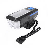 Велосипедний ліхтарик з сонячною батареєю і дзвінком, синій, вело фара з акумулятором USB і зовнішньої кнопкою, фото 10