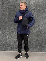 Комплект Куртка мужская Зимняя Найк + утепленные штаны. Барсетка Nike и перчатки в Подарок.