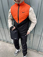 Жилетка мужская + штаны + барсетка костюм осенний весенний 'Clip' nike оранжевая-черная найк