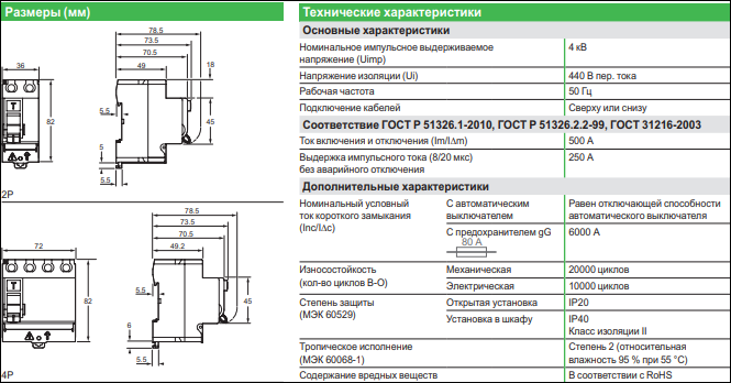 Выключатель дифференциального тока (УЗО) 63А 4P 300мА AC Resi9 Schneider Electric - фото 4 - id-p1454030598