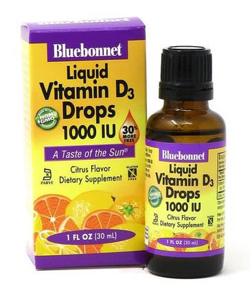 Вітамін Д Bluebonnet Nutrition Liquid Vitamin D3 Drops 1000 IU (25 mcg) 30 ml, фото 1