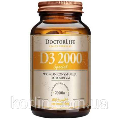 Вітамін Д3 2000 IU Special у кокосовій Олії 250 кап Doctor Life D3 2000 Special США Доставка з ЄС