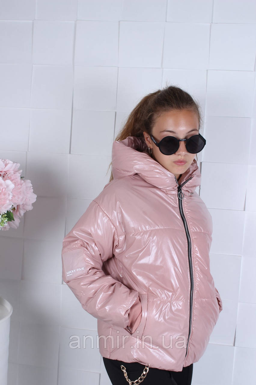 Демисезонная подростковая куртка дутая для девочки 9-14 лет,пудрового ...