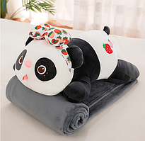 М'яка іграшка подушка плед 3 в 1 Панда, пандочка 55 см
