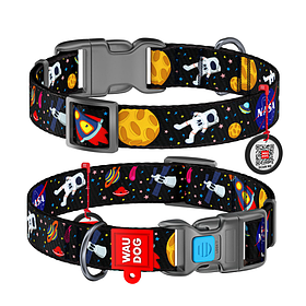 Нашийник для собак нейлоновий WAUDOG Nylon з QR паспортом, малюнок "NASA", пластиковий фастекс