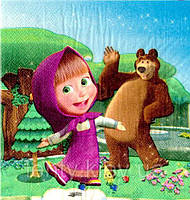 Серветки паперові сервіровочні з малюнком 20шт- Маша та Ведмідь, Різні кольори