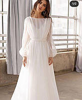Женское длинное платье с шифоновой сеткой 36-70 белый цвет 42