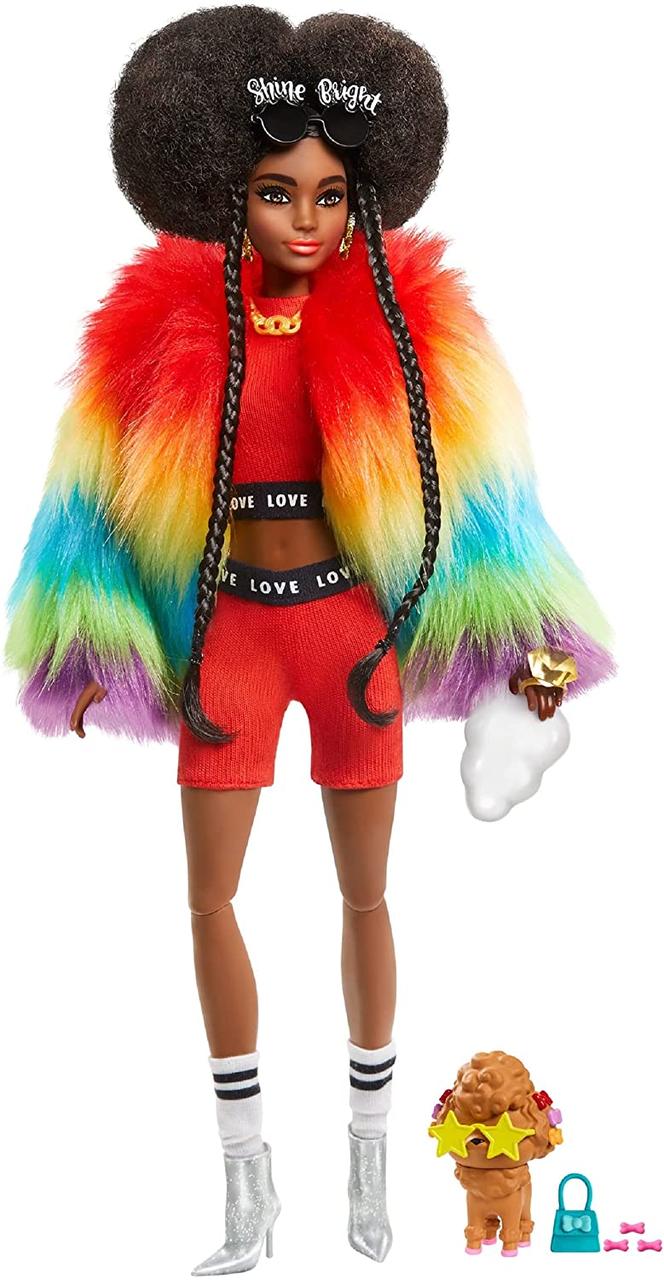 Barbie Лялька Барбі Екстра Стильна Модниця в райдужній шубці мулатка- Barbie Extra Doll # 1 Style