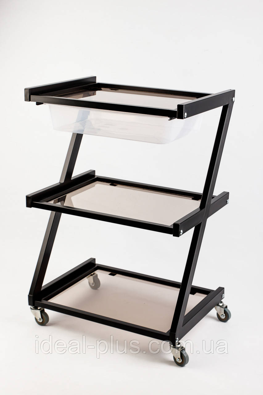 Візки косметологічні чорні столики косметологічний скляний візок для косметолога L_S18/1_Black, фото 1
