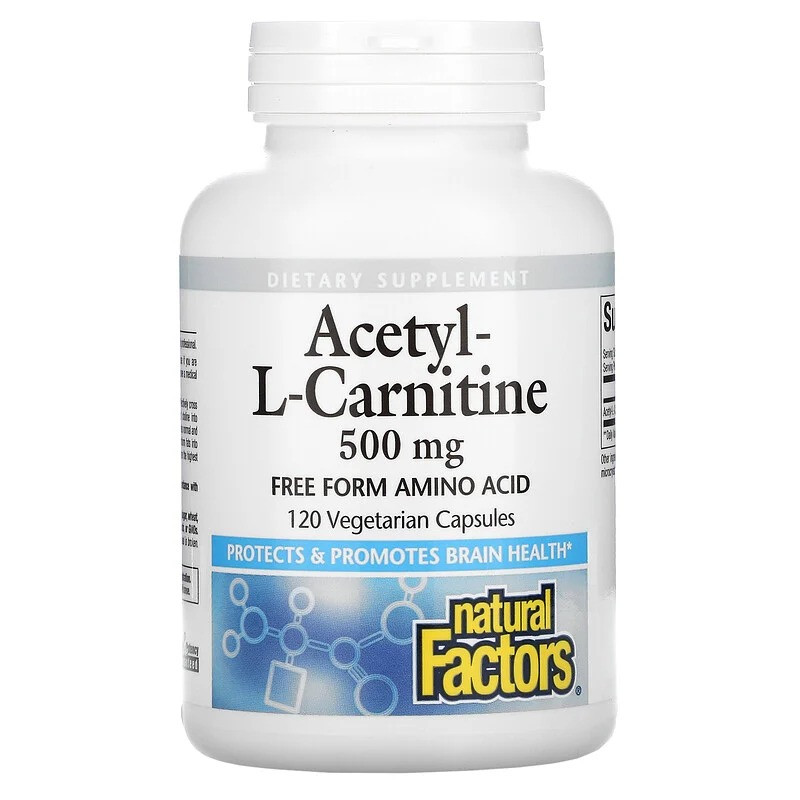 Ацетил L-карнітин Natural Factors "Acetyl-L-Carnitine" 500 мг (120 капсул), фото 1