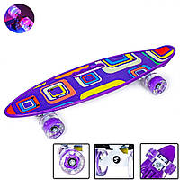 Penny Board Picasso, Пенни Борд 22 с ручкой, Колеса светятся, усиленная дека