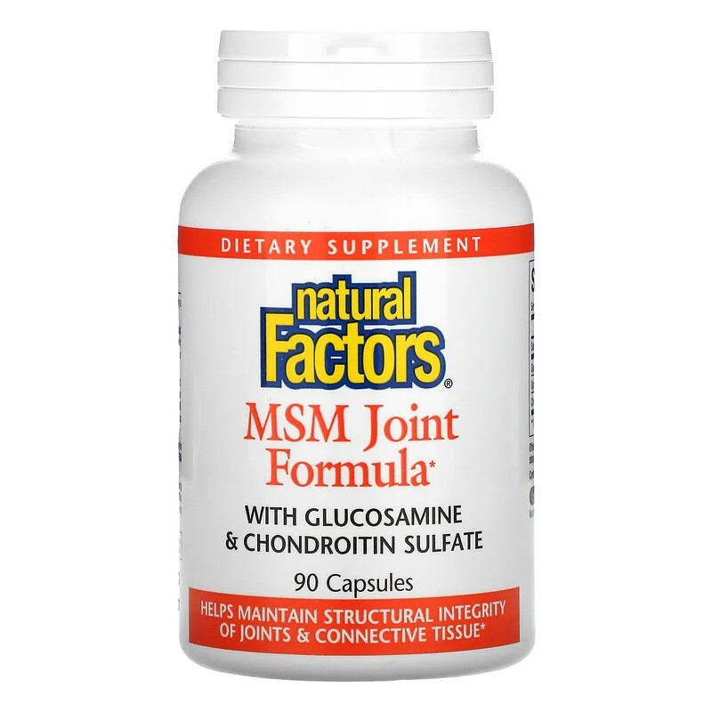 МСМ з глюкозаміном і хондроїтином Natural Factors "MSM Joint Formula" (90 капсул), фото 1