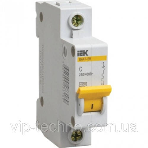 Автоматичний вимикач ВА47-29 1Р 6А 4,5 кА х-ка C ІЕК
