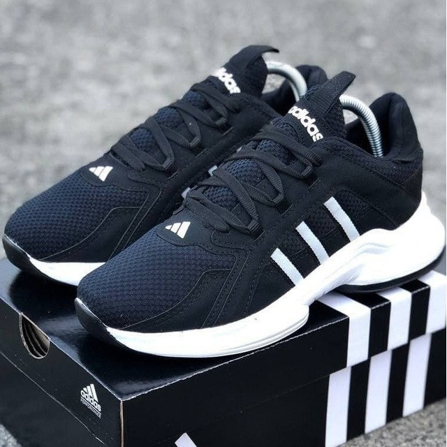 Мужские кроссовки Adidas Адидас летние в сетку черные с белым. Живое ...