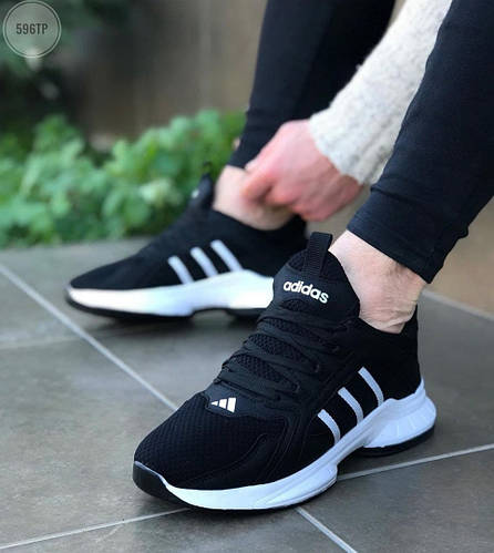Мужские кроссовки Adidas Адидас летние в сетку черные с белым. Живое ...