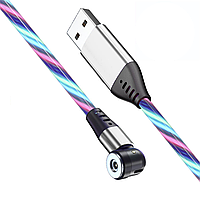 USB Кабель магнітний з ефектом струмка 2.4А 540° 1м висока якість, під круглі конектори - різнокольоровий
