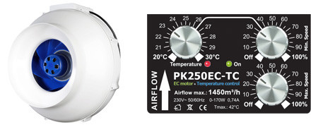 Вентилятор з температурним контролером Prima Klima PK250EC-TC Temperature Controlled 1450 m³/h