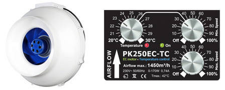 Вентилятор з температурним контролером Prima Klima PK250EC-TC Temperature Controlled 1450 m³/h, фото 1