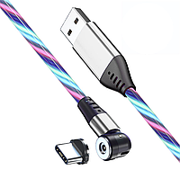 USB - Type C кабель магнитный со струящейся подсветкой 2.4А 540° 1м с коннектором - разноцветный