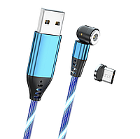 USB - micro USB кабель магнітний з ефектом струмка 2.4А 540° 1м з конектором - синій