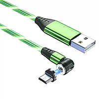 USB - micro USB кабель магнітний з ефектом струмка 2.4А 540° 1м з конектором - зелений