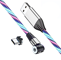 USB - micro USB кабель магнітний з ефектом струмка 2.4А 540° 1м з конектором - різнокольоровий