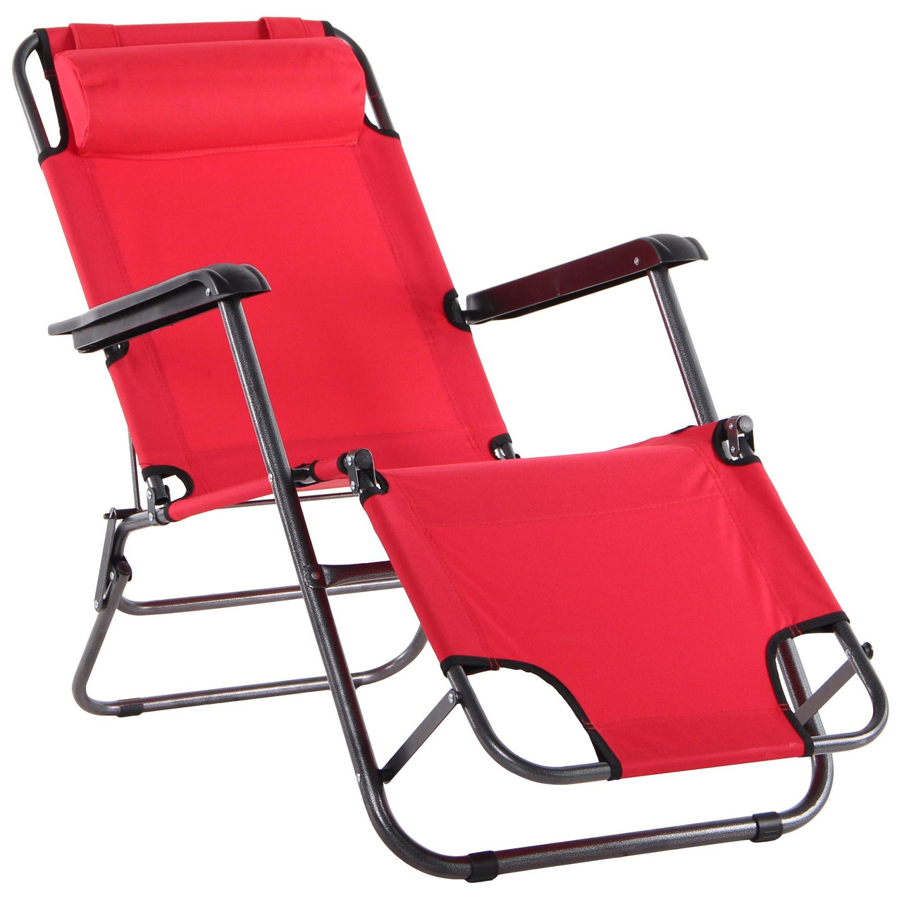 Шезлонг крісло розкладачка 3 в 1 з підлокітниками з текстиля для засмаги, відпочинку Круїз чорний/червоний TM AMF