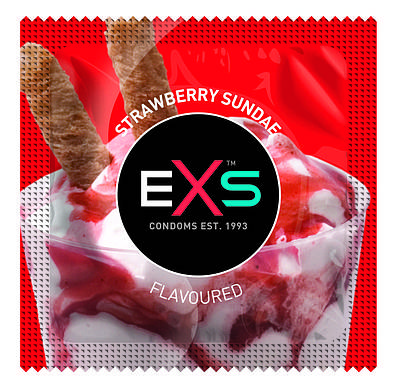 Презервативи латексні червоного кольору зі смаком полуничного морозива EXS Strawberry Sundae (за 1 шт)