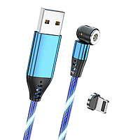 USB - Lightning кабель магнітний з ефектом струмка 2.4А 540° 1м з конектором - синій
