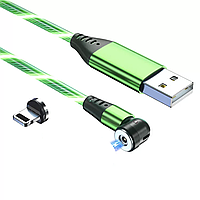 USB - Lightning кабель магнітний з ефектом струмка 2.4А 540° 1м з конектором - зелений