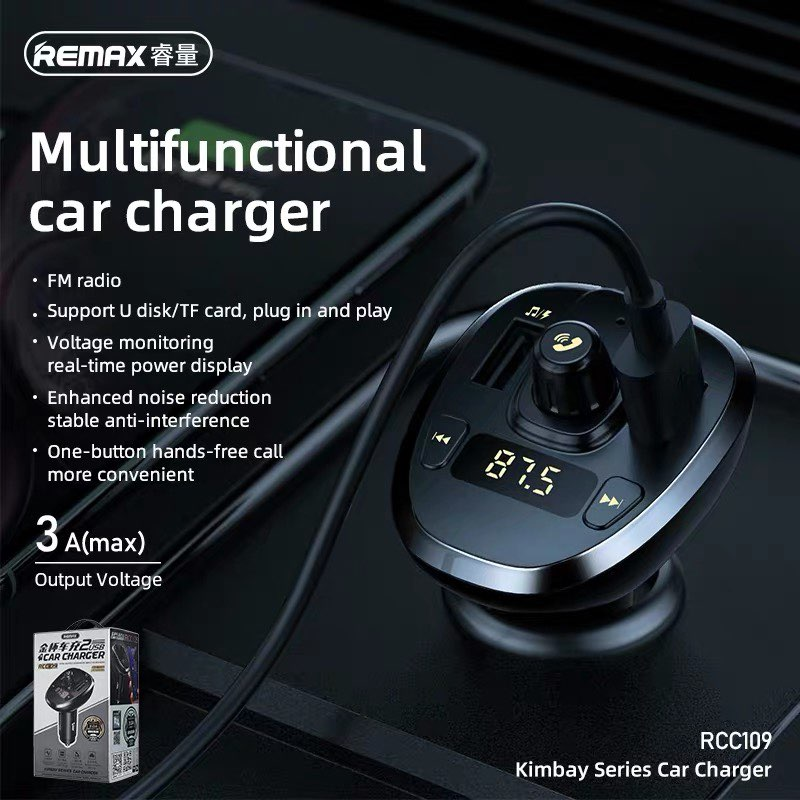 Автомобильный FM-Трансмиттер модулятор в машину Bluetooth REMAX FM Transmitter RCC109 |2USB 3A| Черный - фото 2 - id-p1454305858