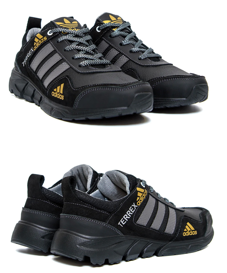Чоловічі шкіряні кросівки Adidas, Адідас Terrex Black, чоловічі черевики, кеди повсякденні. Чоловіче взуття