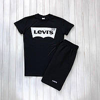 Чоловічий комплект Levis футболка + шорти Ливайс \ Левайс чорного кольору