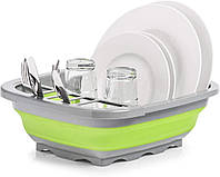 Сушка для посуды и столовых приборов Zeller 38,4 x 32,4 x 4,6-12 см складная зеленого и серого цвета