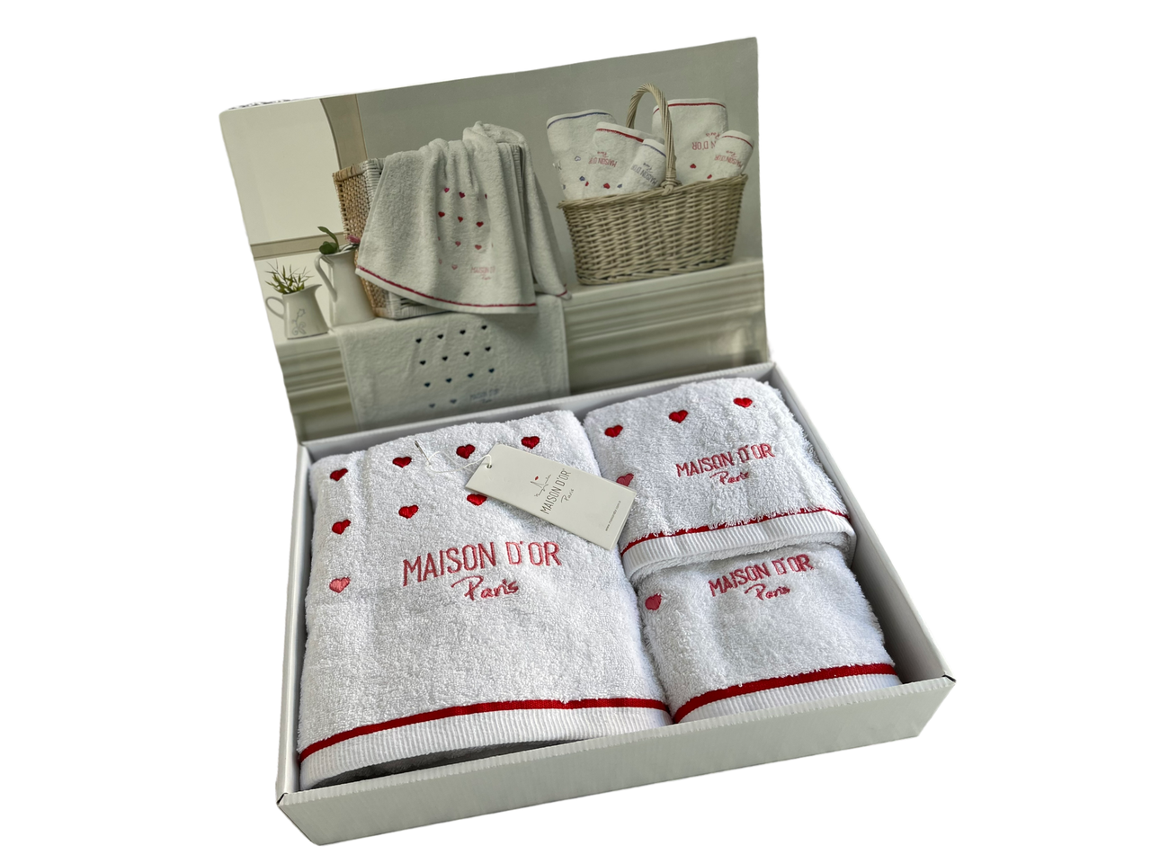 Набір махрових рушників Maison d'or Candy White Red 32х50см + 50х90см + 70х140см Білі
