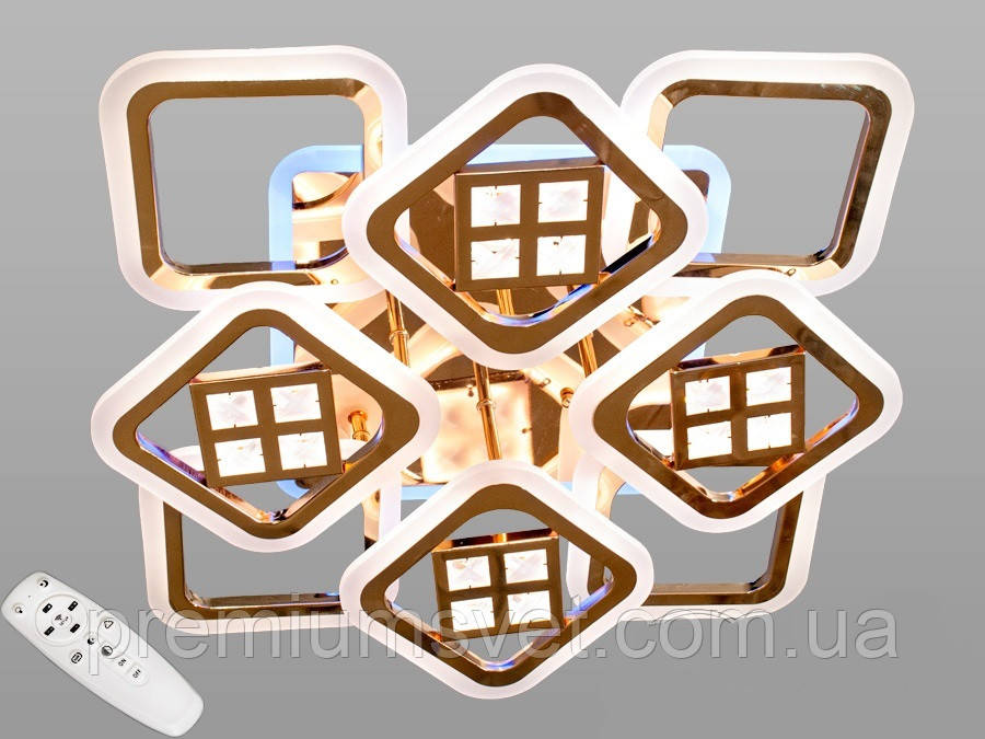Сучасна світлодіодна люстра колір золото AS8190/4+4 G LED 3color dimmer, фото 1