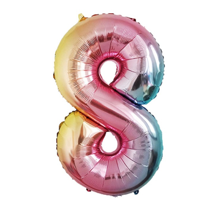 Фольгована цифра Slim STAR градієнт кольорова "8" 30" (76см) в упаковці, фото 1