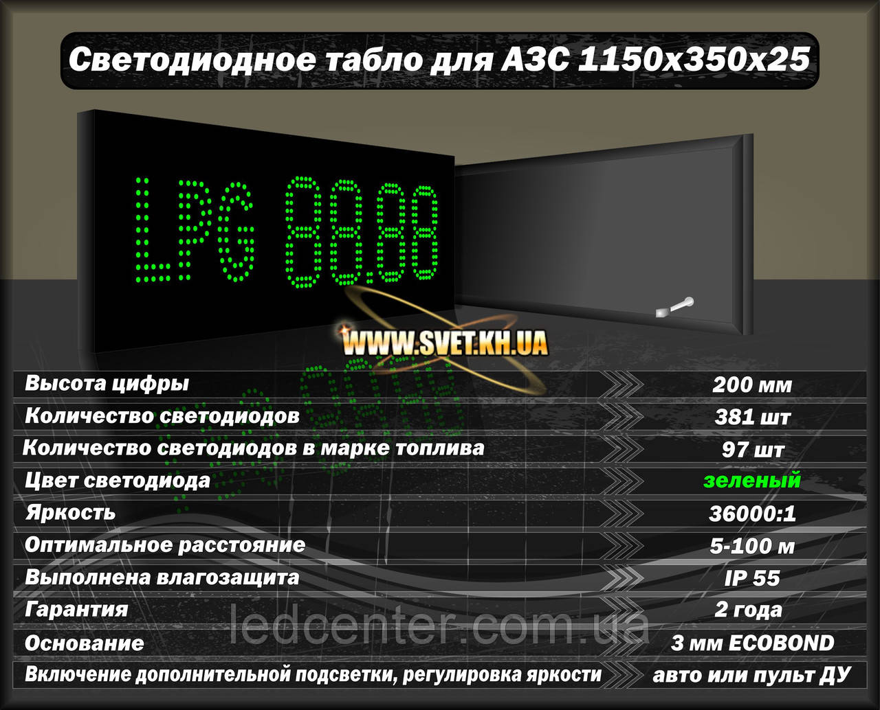 Світлодіодне табло для АЗС 1150х350х25 