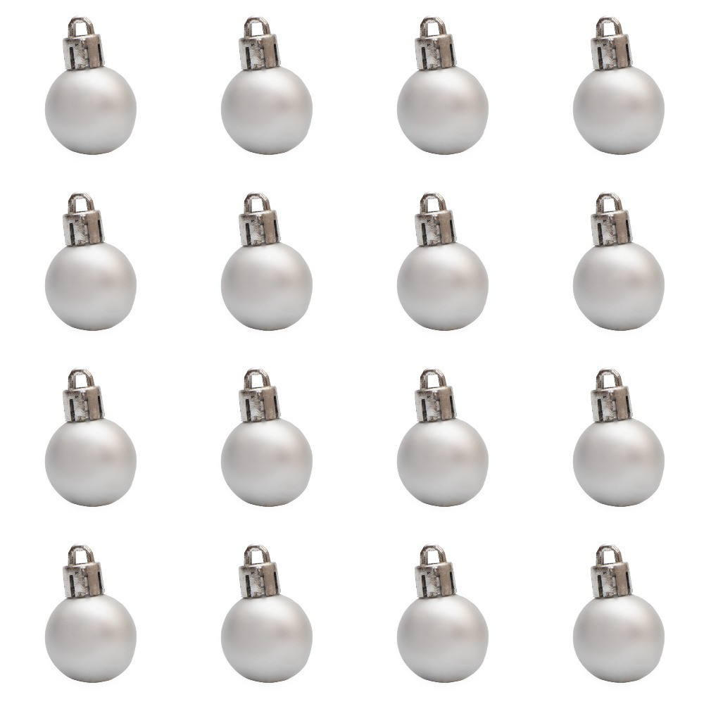 Набір ялинкових іграшок - міні-кулі, 16 шт, D2,5 см, сріблястий, матовий, пластик (890537), фото 1