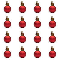 Набор елочных игрушек - мини-шары, 16 шт, D2,5 см, красный, матовый, пластик (890551)