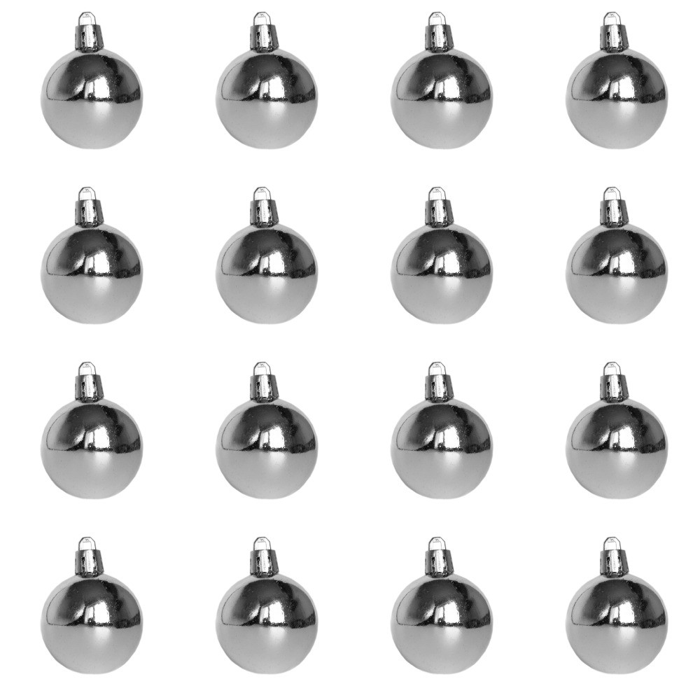 Набір ялинкових іграшок - міні-кулі, 16 шт, D4 см, сріблястий, глянець, пластик (890650), фото 1