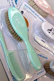 Щітка та гребінець для волосся - натуральна м'яка щетина 567 BabyOno, mint