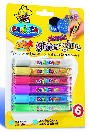 Клей із блискітками, 6 кольорів по 10,5 мл, безпечний, блискучий для творчості (42110)