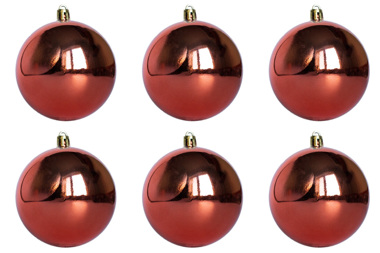 Набір ялинкових іграшок - кулі, 6 шт, D8 см, теракота, глянець, пластик (891046), фото 1