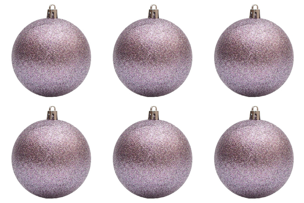 Набір ялинкових іграшок - кулі, 6 шт, D8 см, ліловий, гліттер, пластик (891329), фото 1