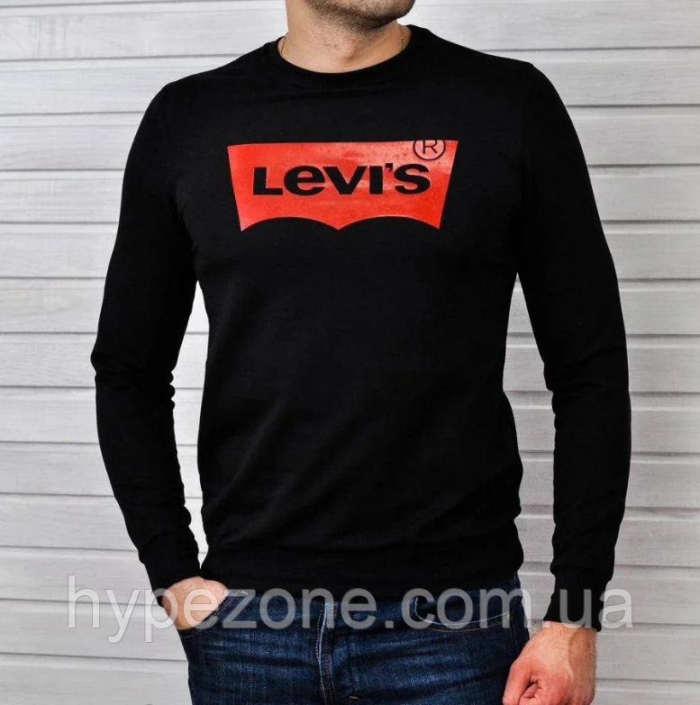 Світшот Levis чорний Чоловічий трикотажний принт Ливайс, Толстовка Левіс, Кофта реглан Левіс Бавовна, ТОП Якість