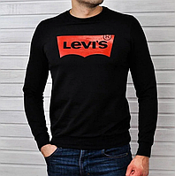 Світшот Levis чорний Чоловічий трикотажний принт Ливайс, Толстовка Левіс, Кофта реглан Левіс Бавовна, ТОП Якість