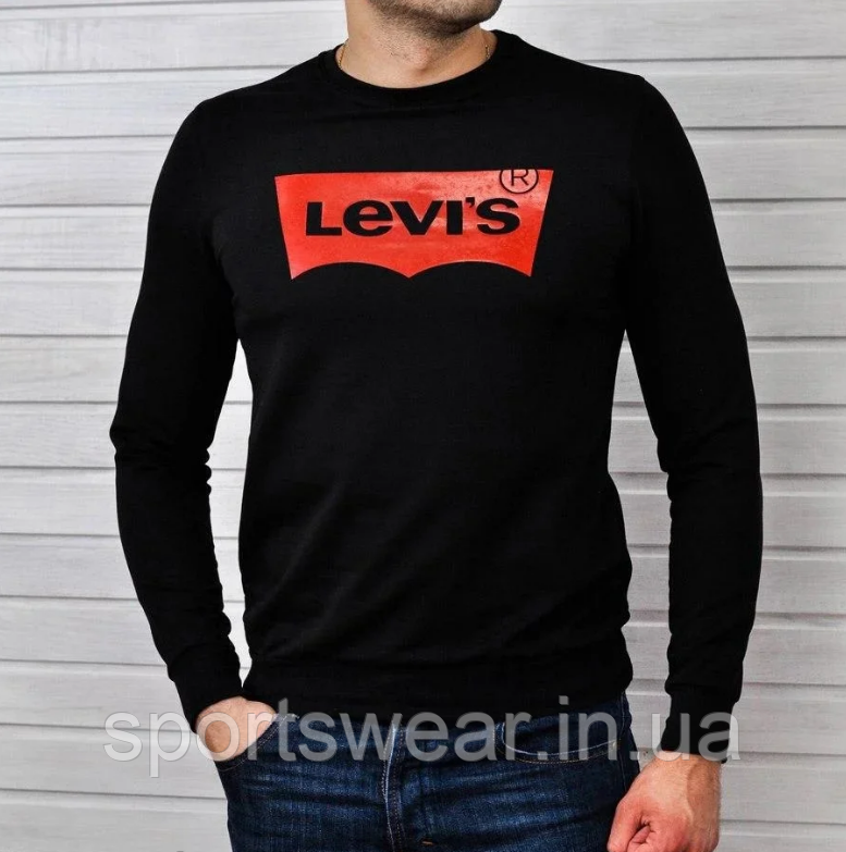 Світшот Levis чорний Чоловік трикотажний принт Ливайс, Толстовка Левіс, Кофта реглан Левіс Бавовна, ТОП Якість